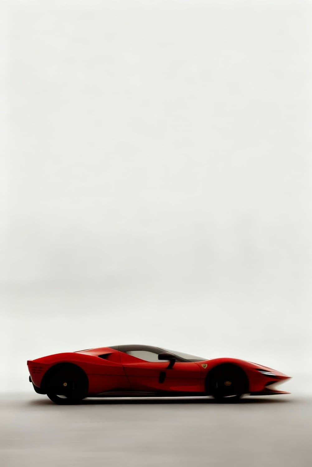 Rosso Corsa Ferrari 296 GTB photographed in profile against a pale studio backdrop